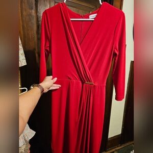 Calvin Klein Vibrant Red Long Sleeve Dress